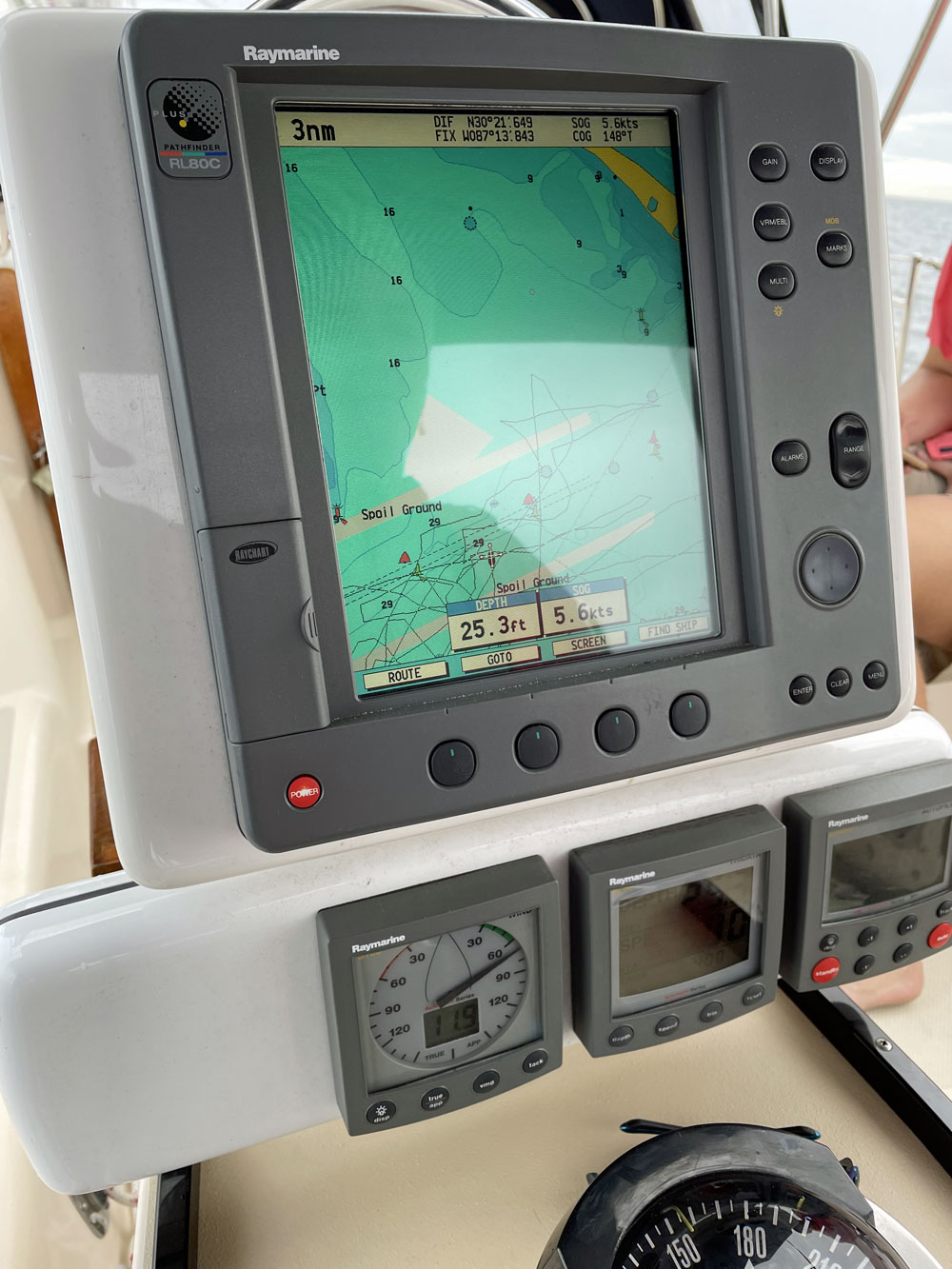 Cockpit instrumentation on an IP40 sailboat