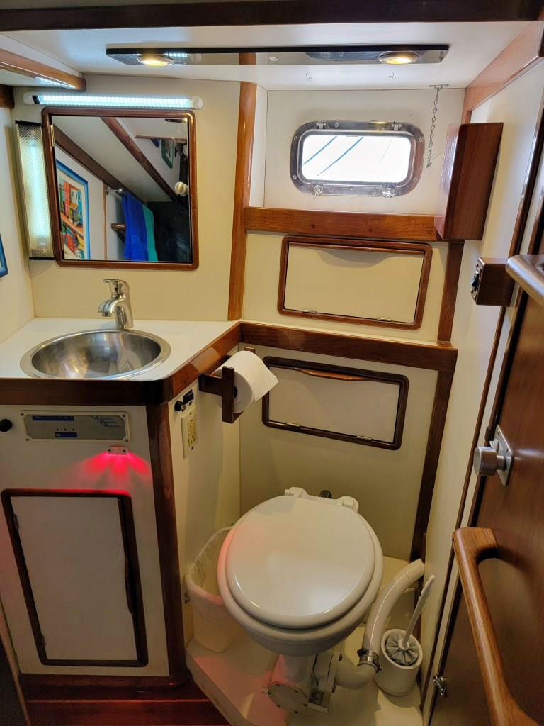 The owner's head and shower compartment in an Irwin 54 yacht