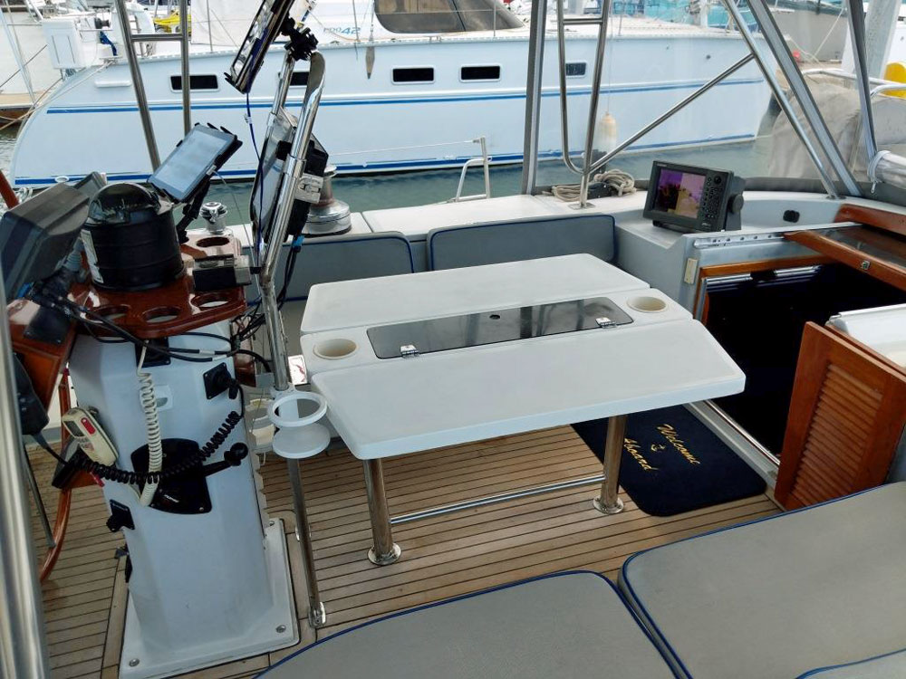 The cockpit on an Irwin 54 sailboat