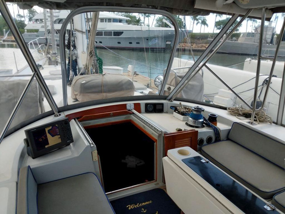 The companionway on an Irwin 54 sailboat