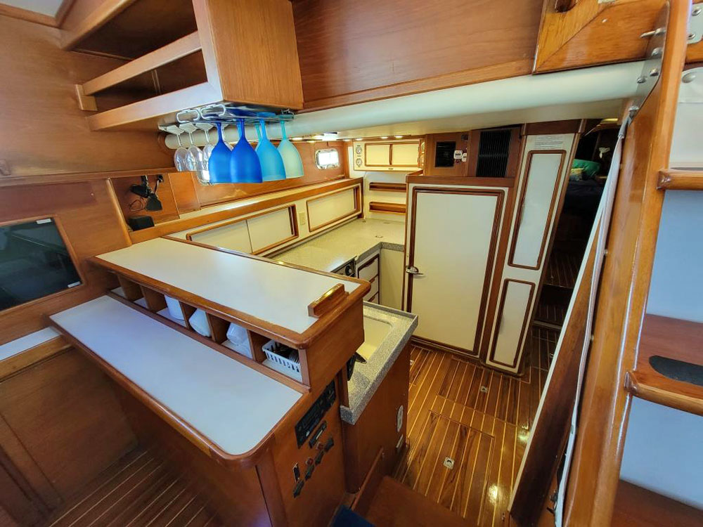 Another view of the extensive galley in an Irwin 54 ocean cruising sailboat