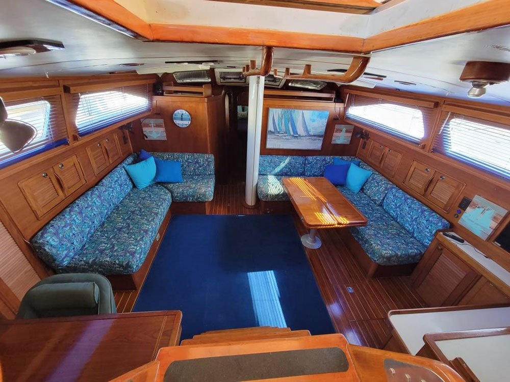 The spacious main salon on an Irwin 54 long-distance cruising boat