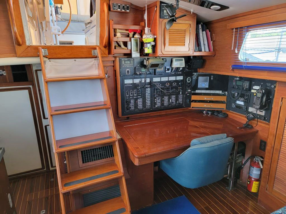 The navigation station on an Irwin 54 sailboat