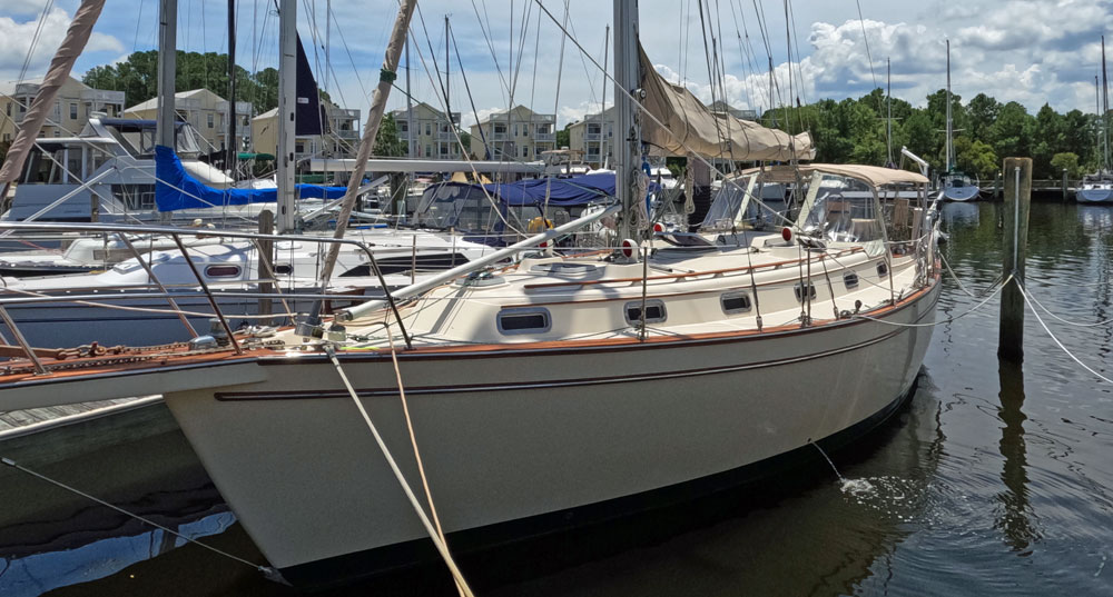 'Ermelind', an Island Packet 38 sailboat in her slip.