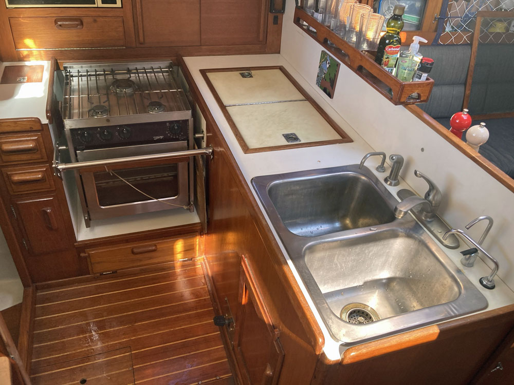 The galley on a J/40 sailboat