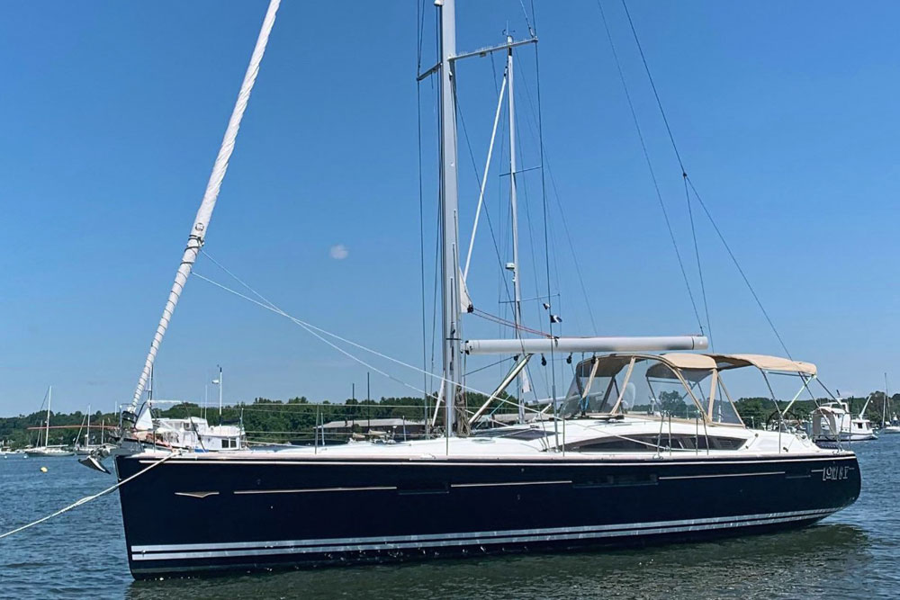 A Jeanneau 53 sailboat at anchor