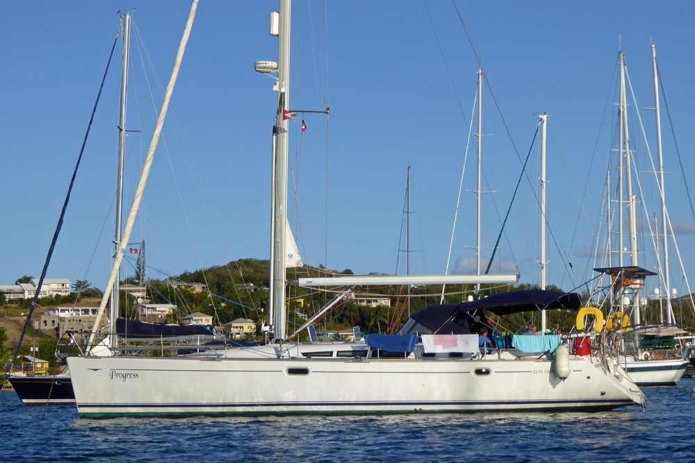 A Jeanneau 'Sun Odyssey' 45 sailboat at anchor