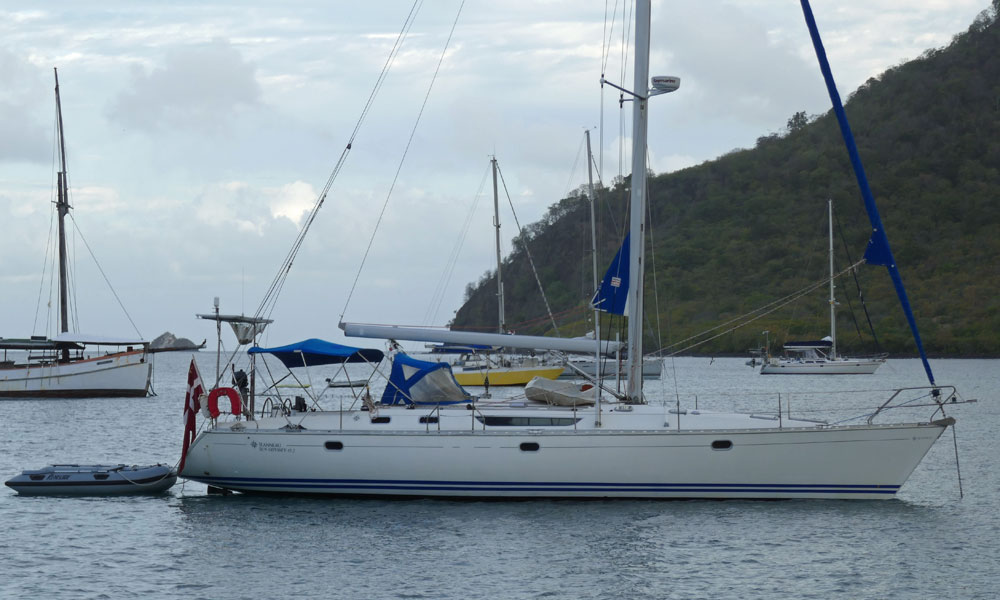 A Jeanneau 'Sun Odyssey' 45.2 sailboat at anchor