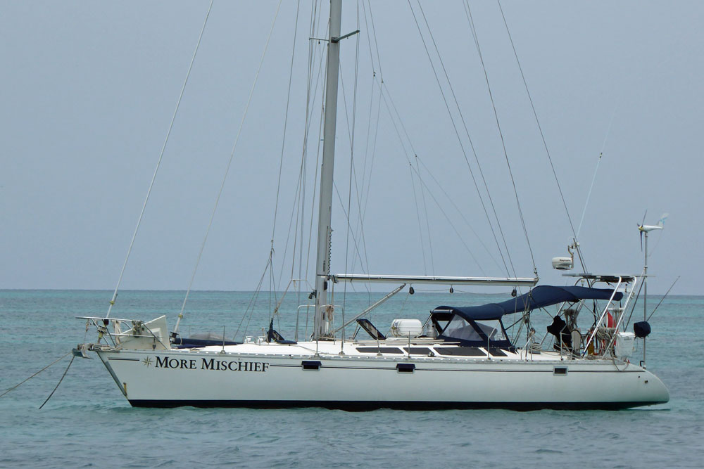 A Jeanneau 'Sun Kiss' 47 sailboat at anchor