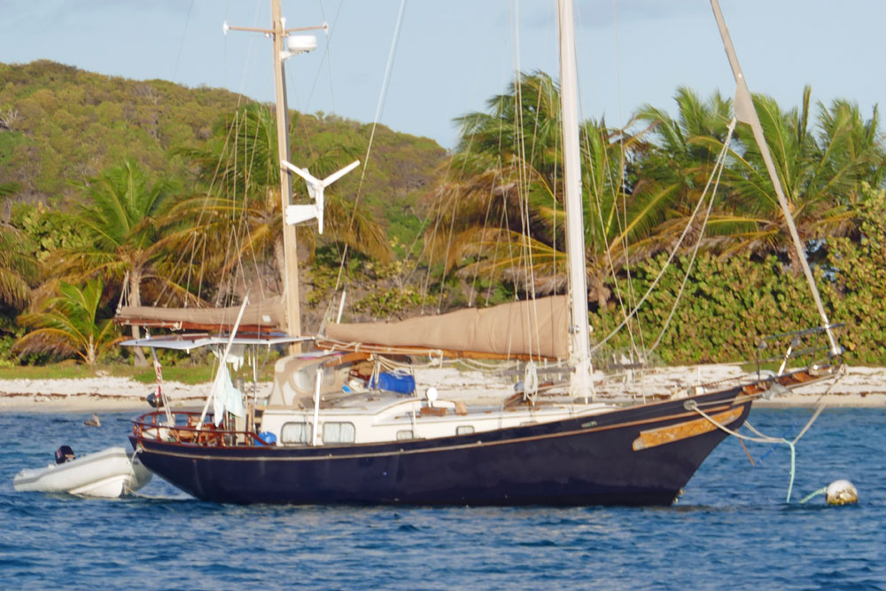 A Mariner 40, a traditional cruising ketch from the 1970's