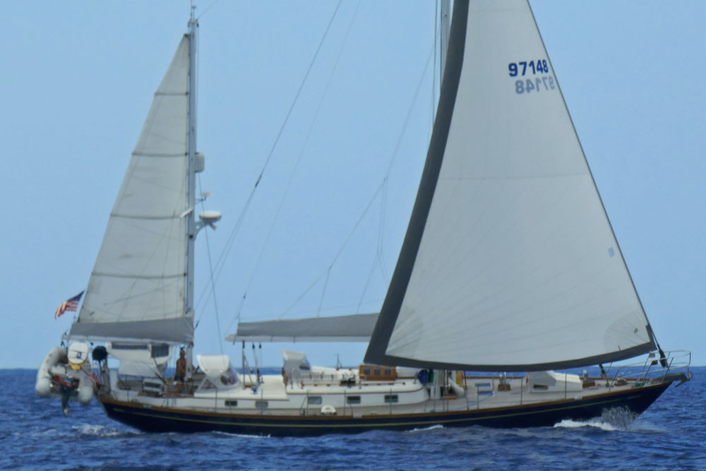 A Mason 53 staysail ketch sailing under genoa and mizzen