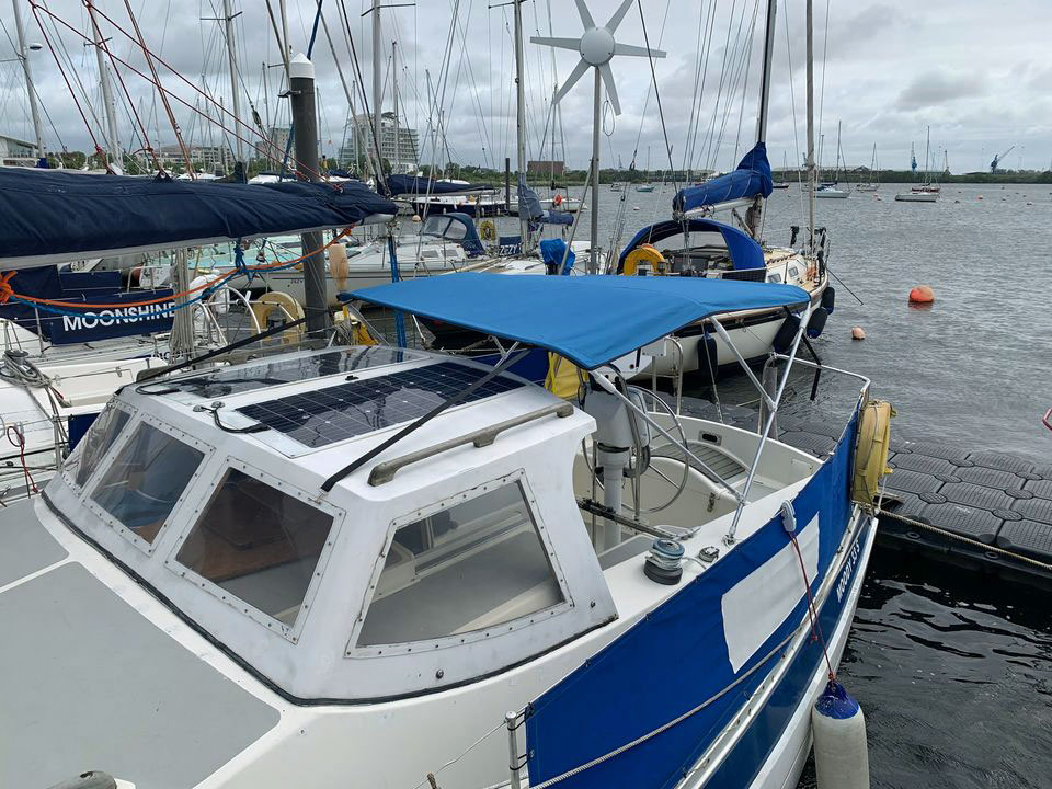 The cockpit of a Moody 33s sailboat