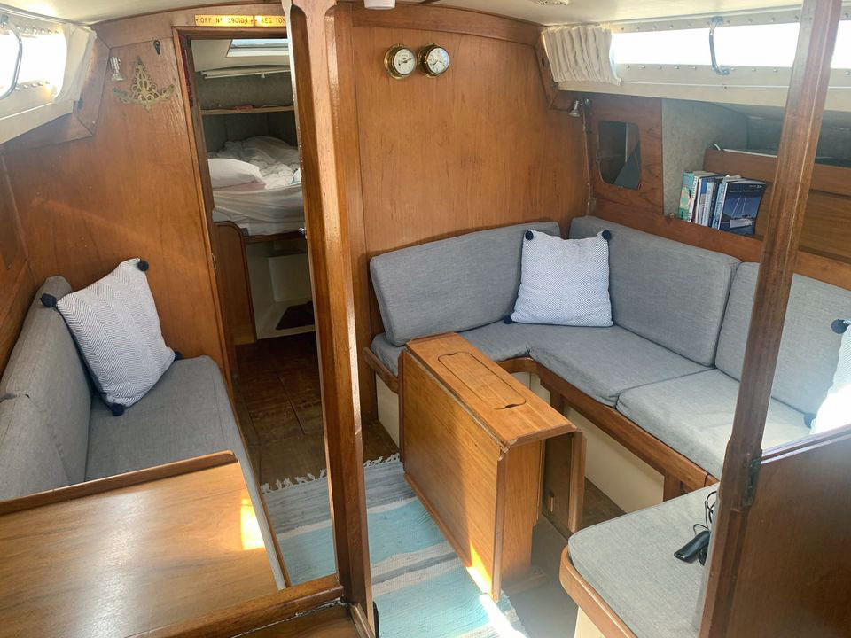 The main cabin of a Moody 33s sailboat