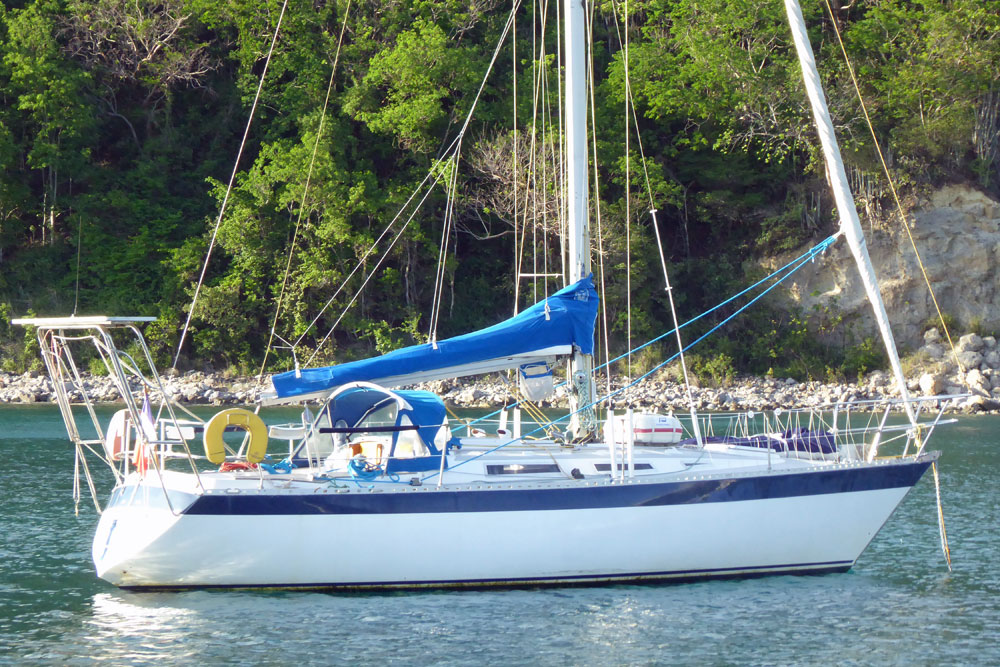 A Moody 36S sailboat at anchor