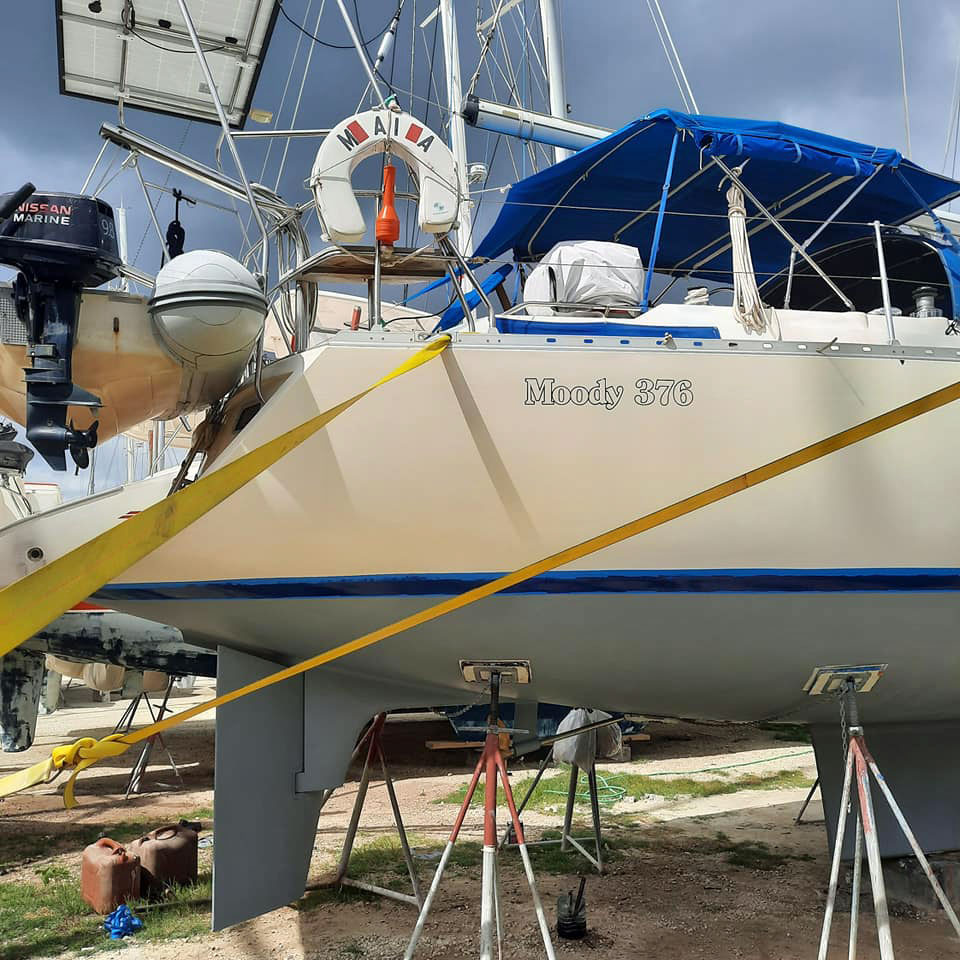 An example of a semi-balanced rudder on a Moody 376 sailboat