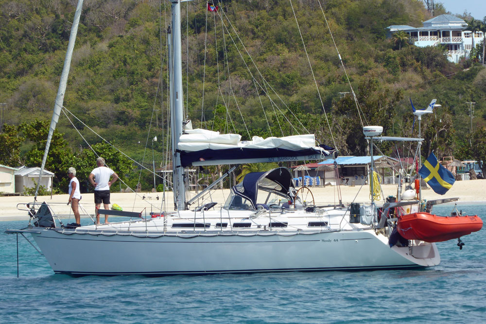 A Moody 44 MkII sailboat at anchor