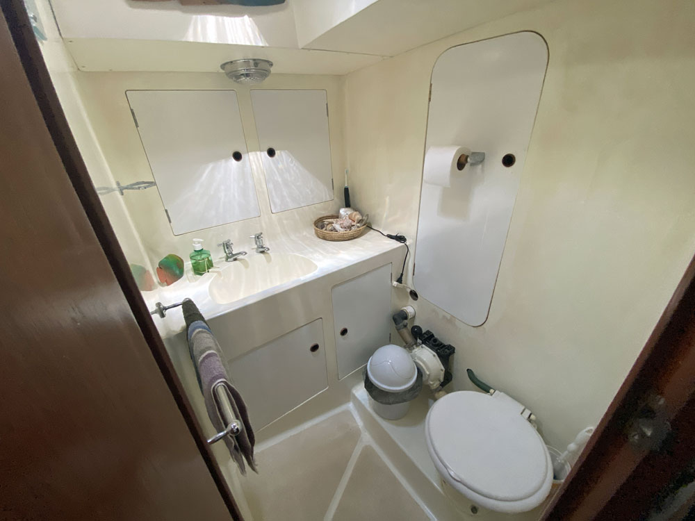 Shower and head compartment on a Moody 44 sailboat