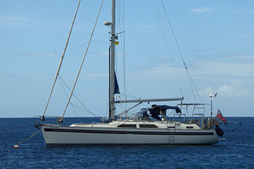 'Cloud Nine', a Moody 46 cruising sailboat on a mooring ball