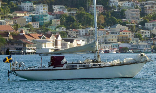 A Swedish sailboat at anchor off St Georges, Grenada, West Indies