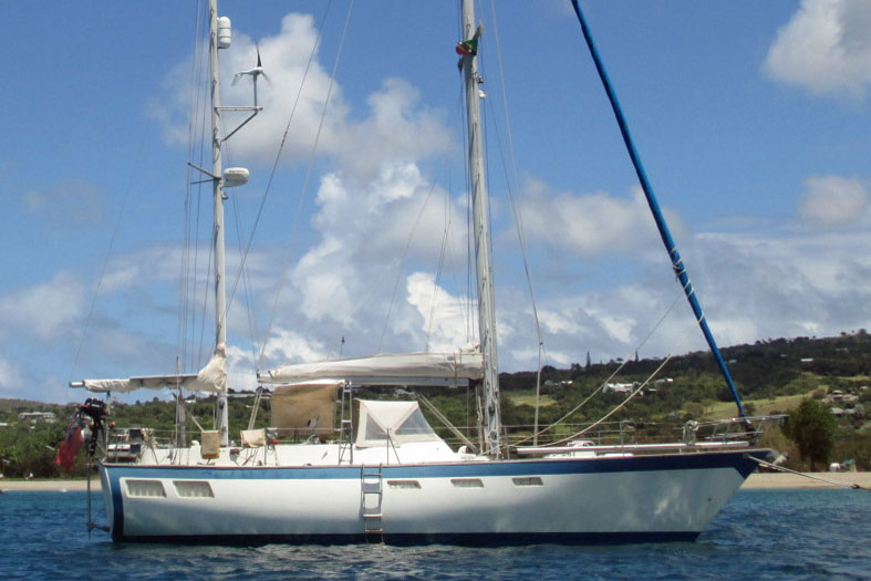 An Oyster 39 sailboat at anchor