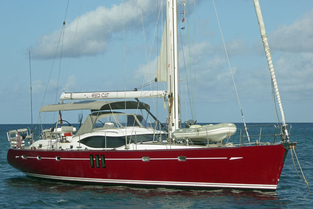 An Oyster 625 sailboat at anchor in Rodney Bay, St Lucia