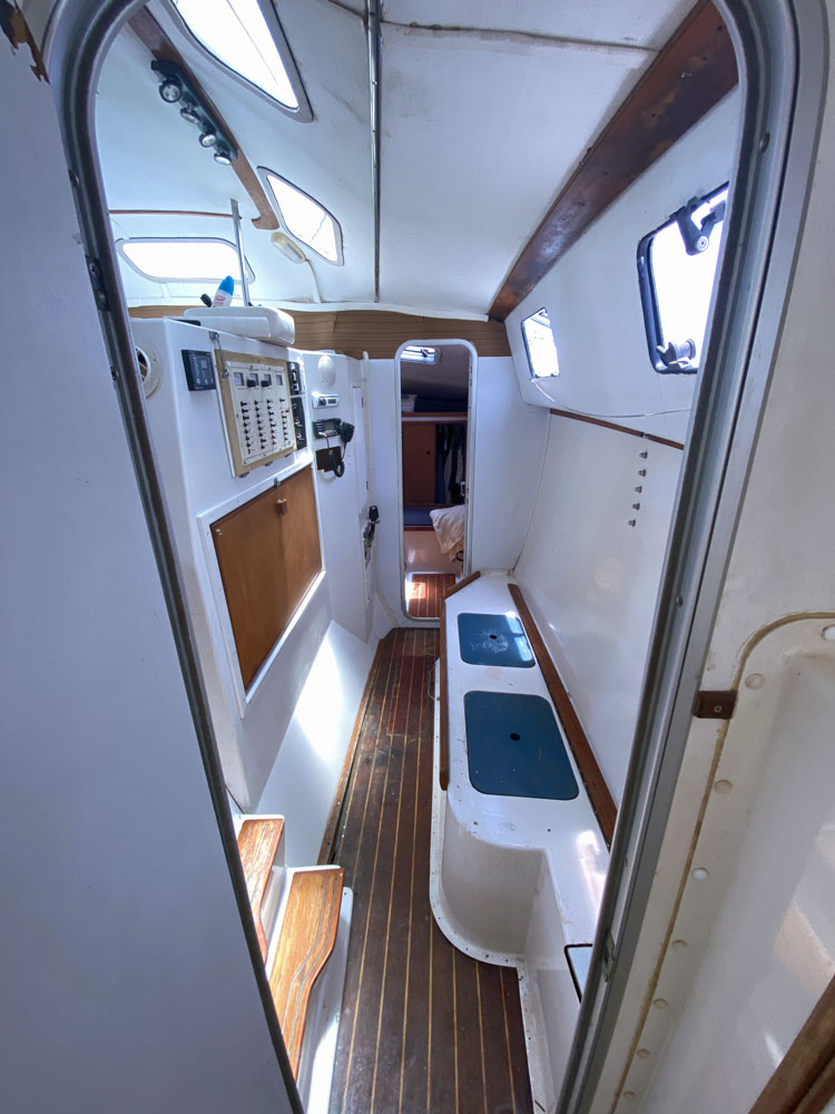 The navigation station in a PDQ 36 catamaran