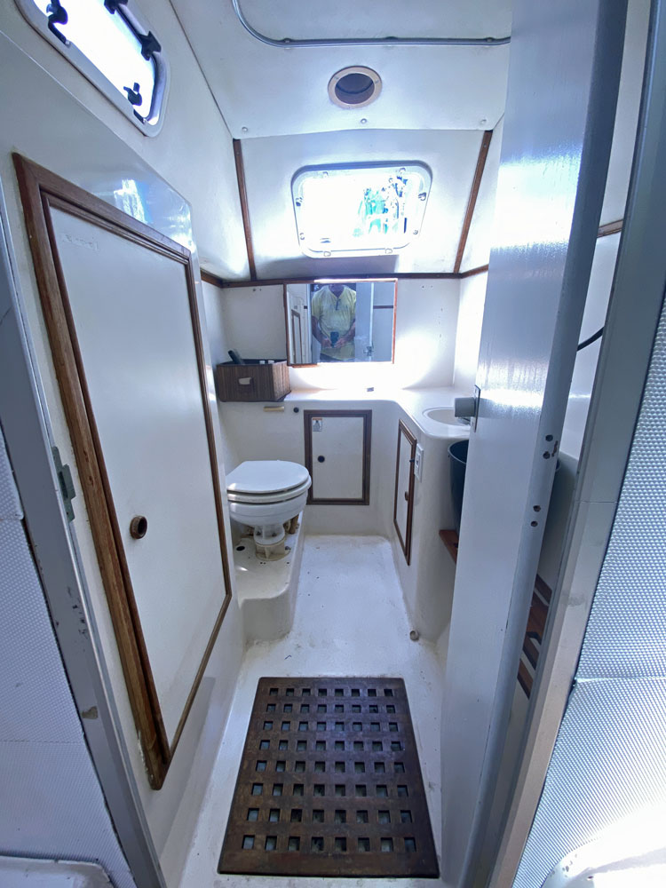 The head compartment in a PDQ 36 catamaran