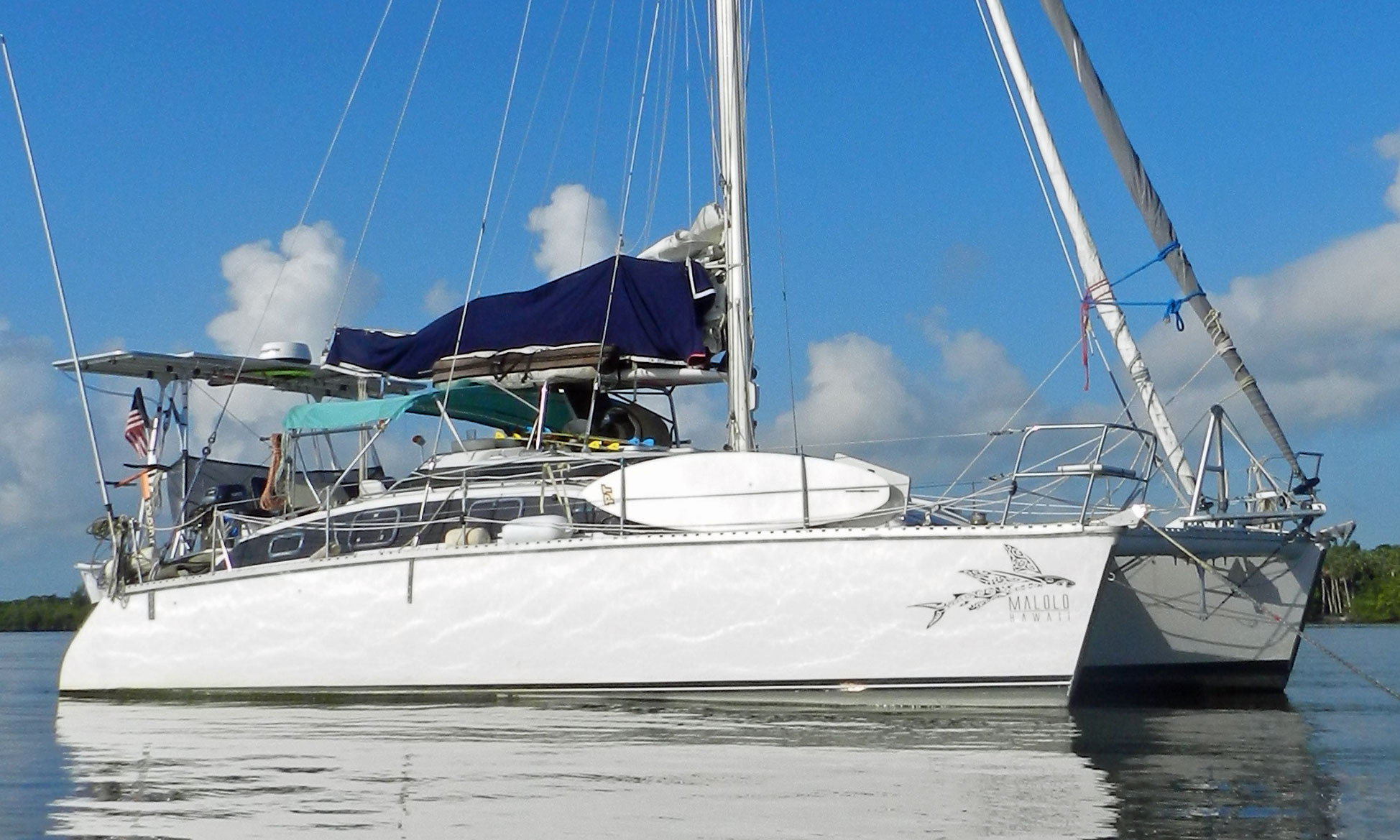 A PDQ 36 catamaran at anchor