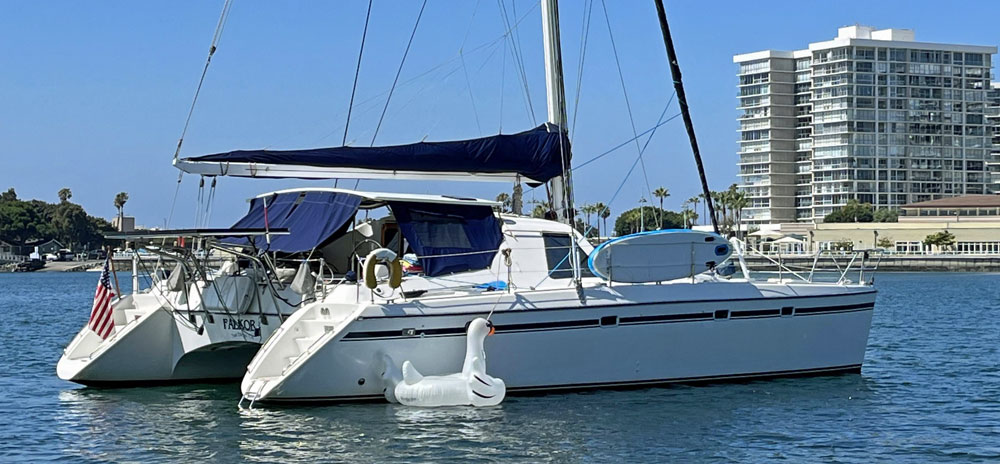 A Privilege 42 catamaran at anchor
