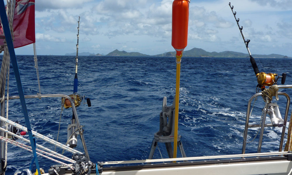 Trolling rods on sailboat