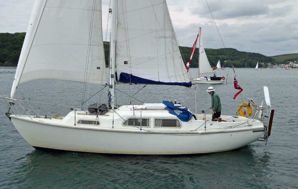 A Sabre 27 sailboat in Plymouth Sound, UK