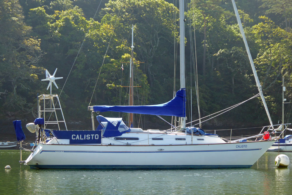 'Calisto', a Sadler 34 sailboat moored in the River Yealm, Devon, UK