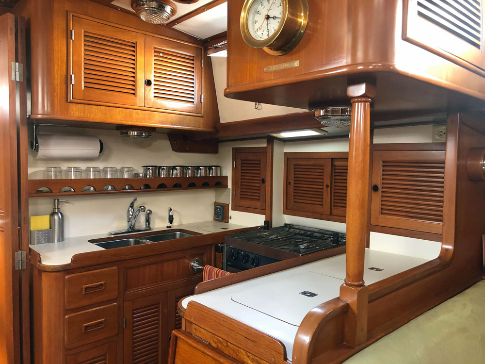 An efficient working galley on a Mason 43 sailboat