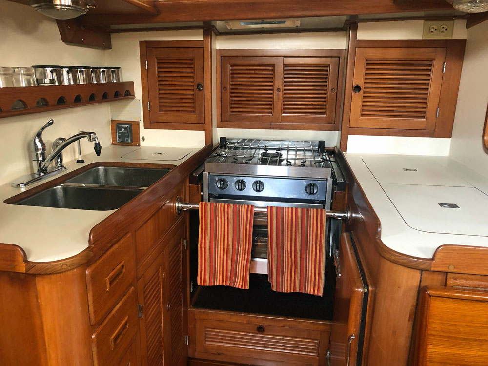 The galley on a Mason 43 sailboat