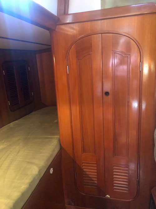 The starboard side quarterberth in a Mason 43 sailboat