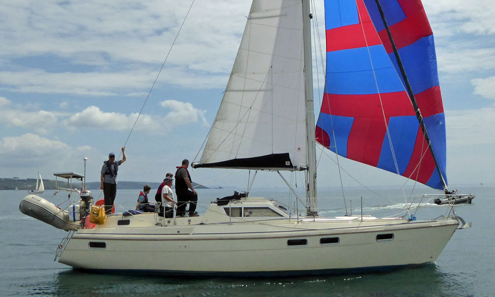 A Southerly 115 sailboat flying a cruising chute