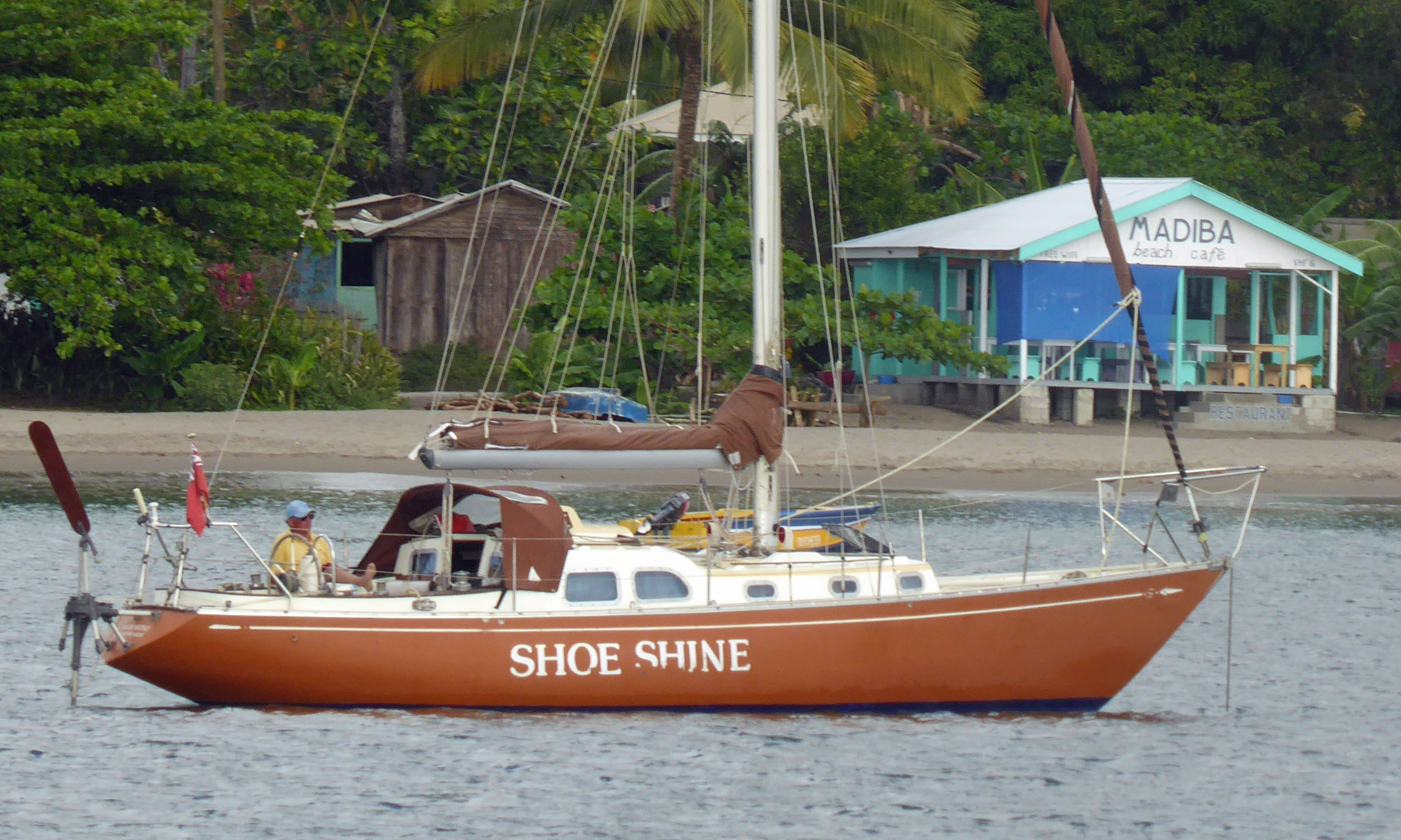 'Shoe Shine', a classic S&S 34 cruising yacht at anchor off Portsmouth, Dominica, West Indies