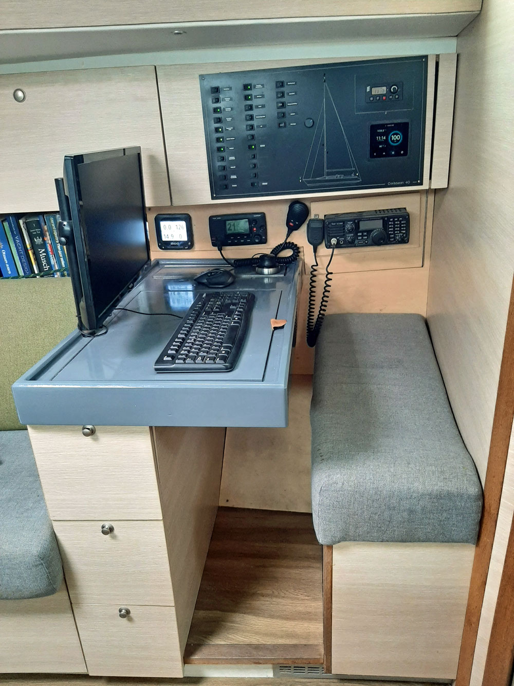 The Navigation Station on a Van de Stadt Caribbean 40 sailboat