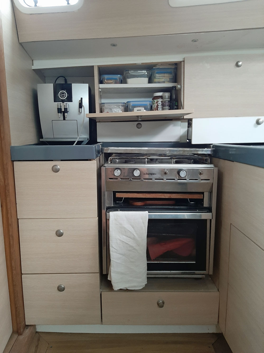 The Galley on a Van de Stadt Caribbean 40 sailboat