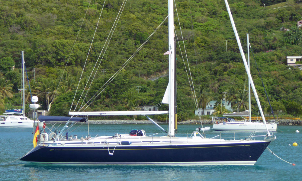 A Nautor Swan 51 Masthead sloop at anchor