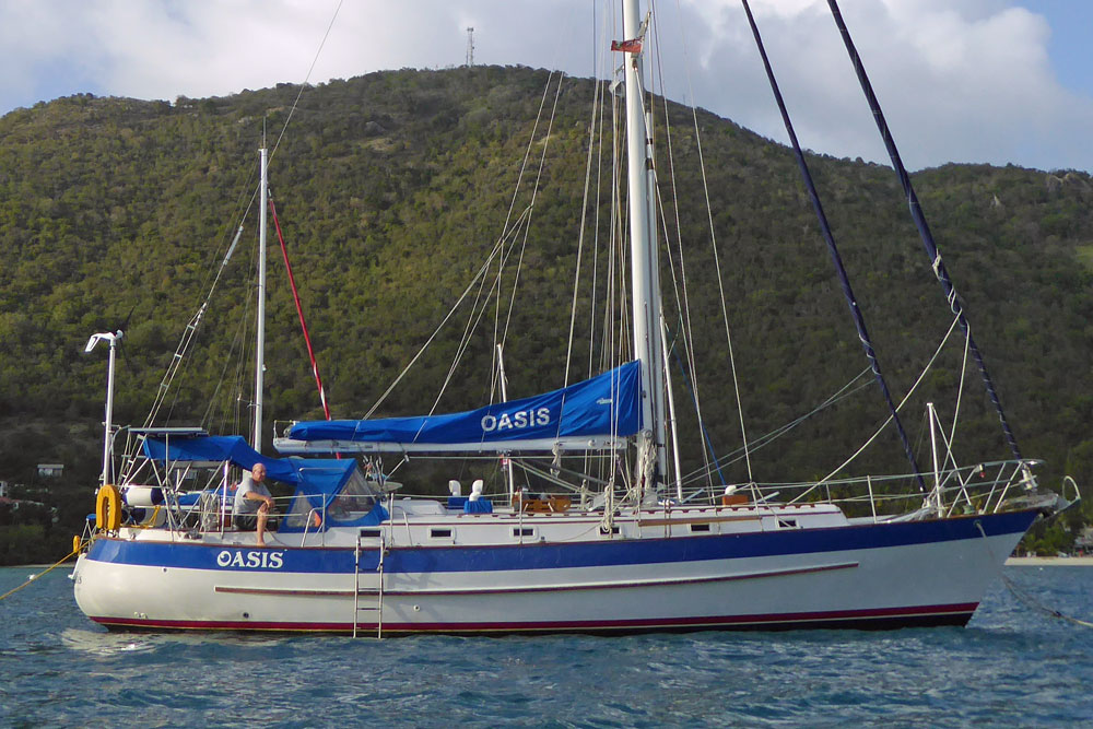 s/y Oasis, a Valiant 47 cruising boat, on one of the many visitor's moorings in the British Virgin Islands