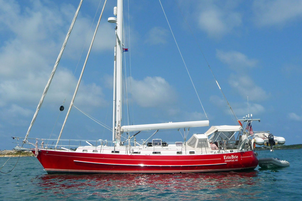 A Valiant 50 sailboat anchored in Simpson Bay Lagoon, St Maarten in the West Indies
