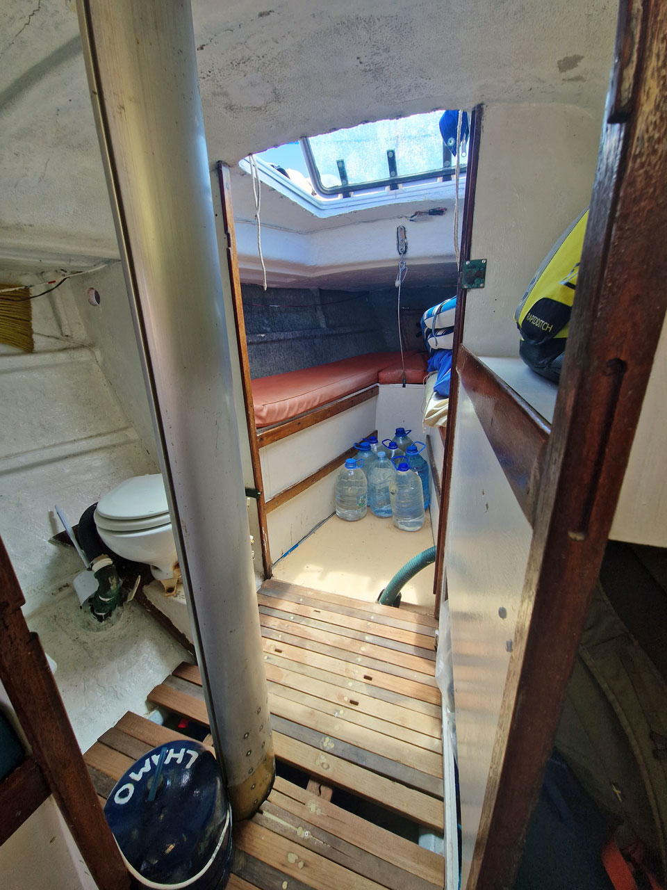 The interior of a Van de Stadt 30 sailboat