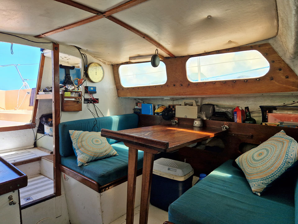 The interior of a Van de Stadt 30 sailboat