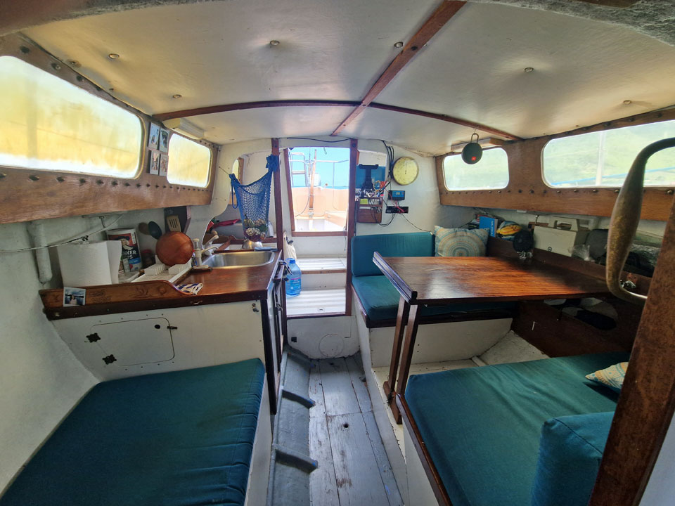 The interior of a Van de Stadt 30 sailboat