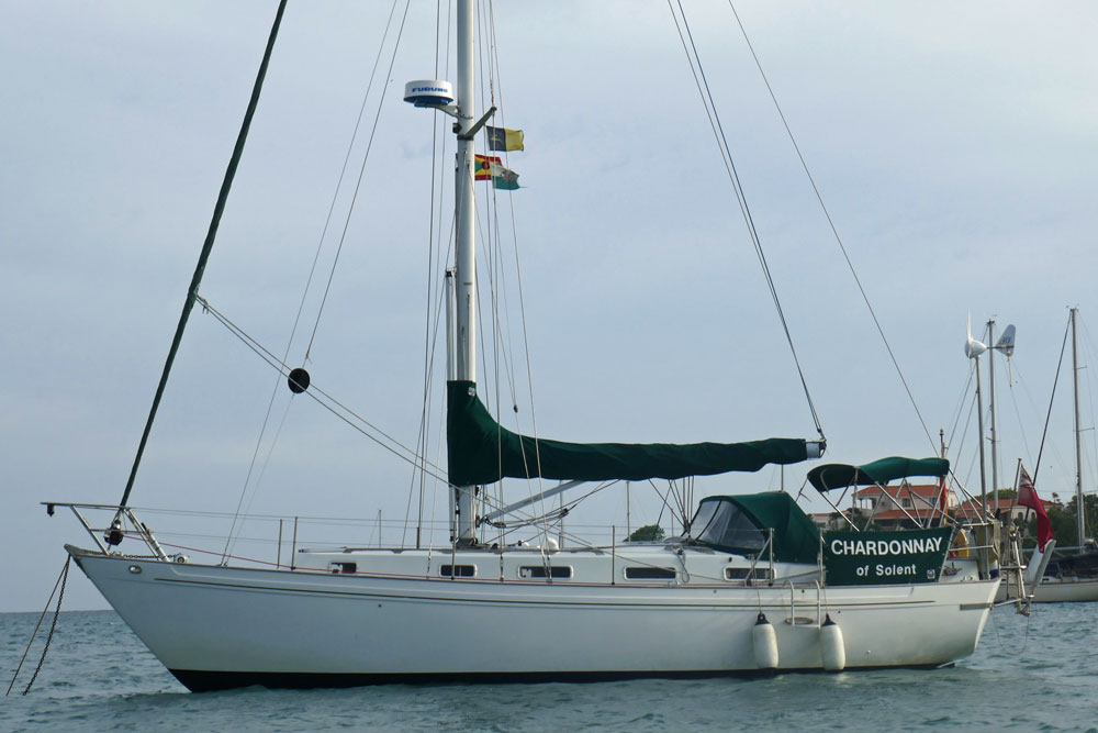 'Chardonnay', a Northshore Vancouver 36 sailboat at anchor in Prickly Bay, Grenada.