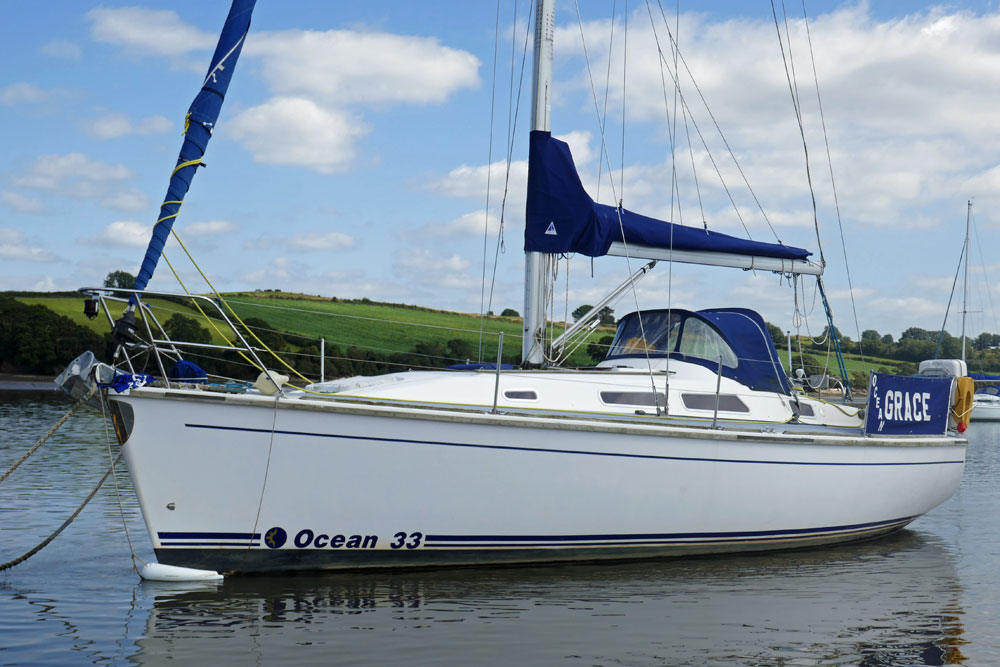 A Westerly Ocean 33 moored on the River Tamar near Plymouth UK