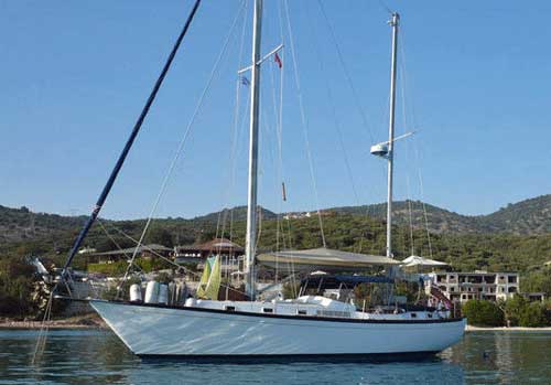 A Whitby 42 long-distance, heavy-displacement cruising boat