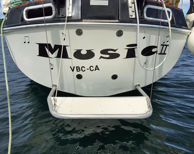 Stern view of a Morgan 41 Classic sailboat