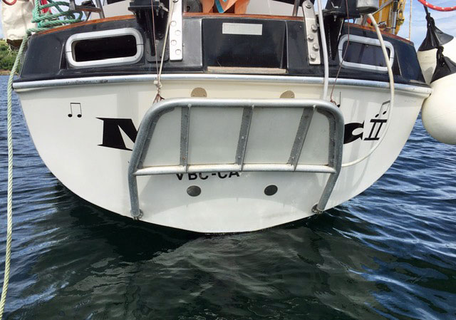 Stern view of a Morgan 41 Classic sailboat